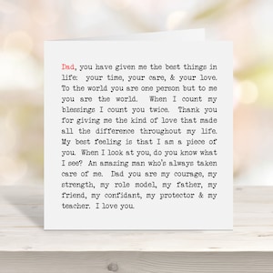 Handmade Dad Greeting Card with Thoughtful Words. Blank Birthday or Father's Day Card. Dad Card with Positive and Meaningful Messages.