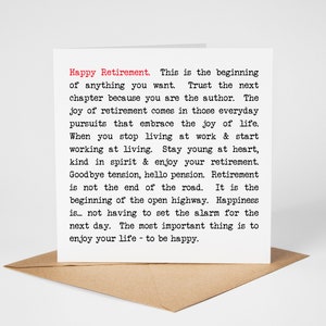 Carte de voeux de bonne retraite avec des mots positifs. Carte de départ pour un collègue. Carte de bonne chance pour la retraite. Carte d'adieu pour collègue de travail.
