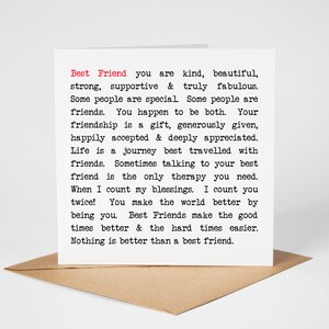 Carte de voeux de meilleure amie avec des mots positifs et affectueux. Carte d'anniversaire pour votre véritable ami. Carte d'amitié significative et réfléchie.