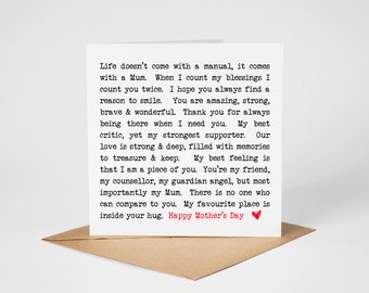 Happy Mother's Day Greeting Card with Positive Words. Thoughtful Card for your Mum. Meaningful Card to Celebrate Mum. Amazing Strong Mum.