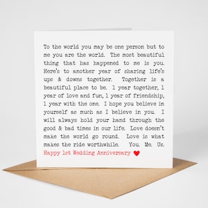 Joyeux 1er anniversaire de mariage Carte de voeux. Carte d'anniversaire en papier. Carte d'anniversaire pour mari ou femme. Mots positifs et réfléchis.
