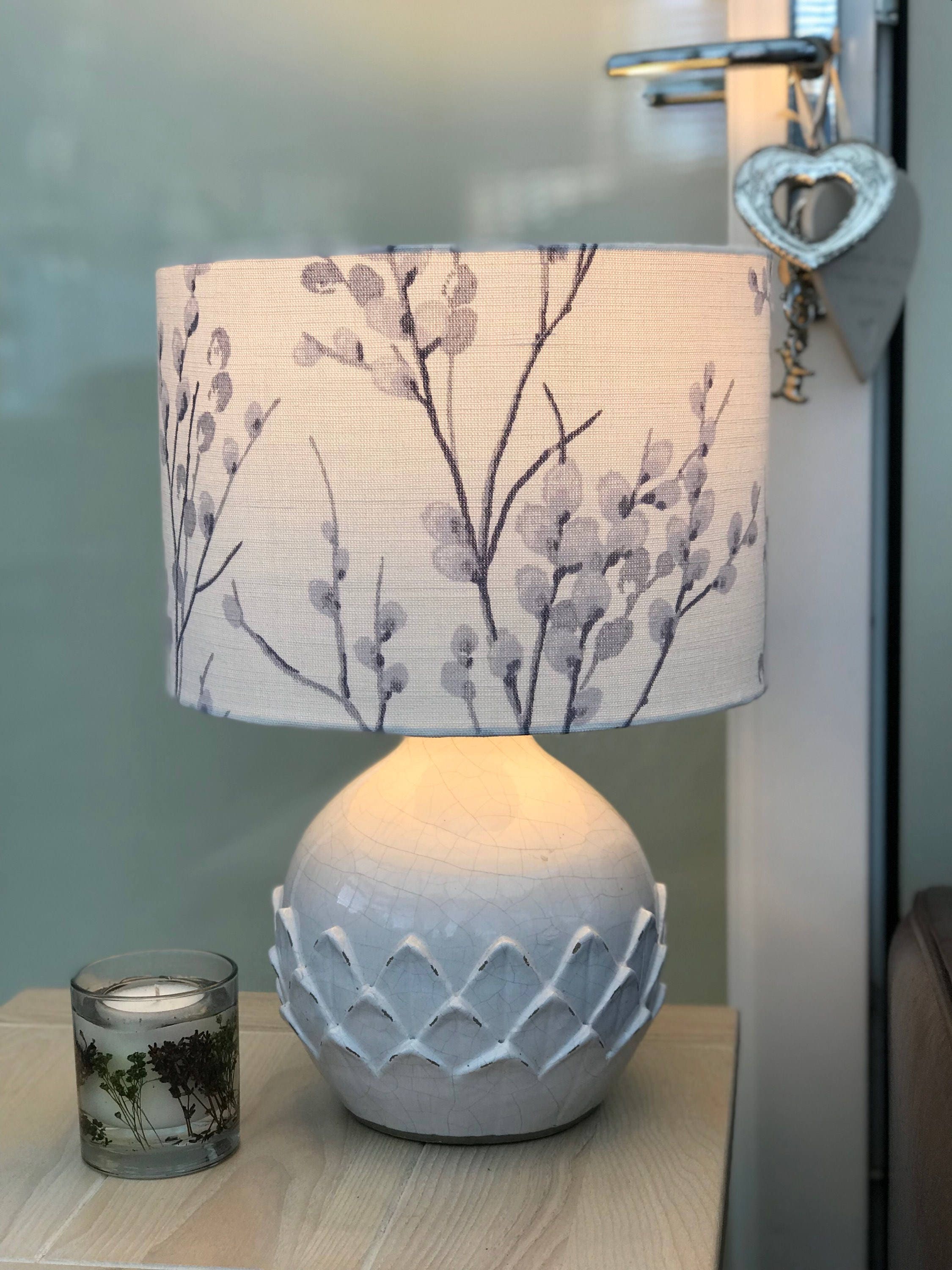 New Handmade in Laura Ashley Pussy Willow Off White Pale Iris Fabric Lampshade