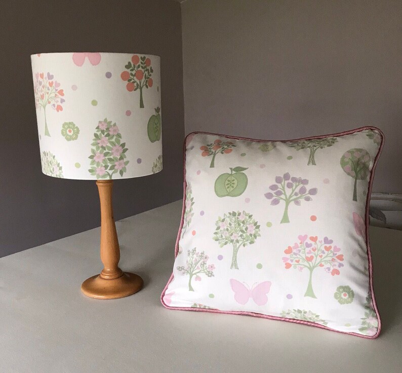 Trees And Butterflies Cushion In Laura Ashley Fabric Esme Handcrafted Pastel Colours Girls Nursery Girls Bedroom Girls Playroom