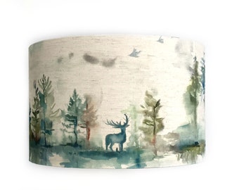 Teal STAG & Deer Watercolour Landscape Lampshade for Farmhouse Decor or Cottage Decor/Farmhouse Lighting/Table Lamp/Floor Lamp/VOYAGE MAISON