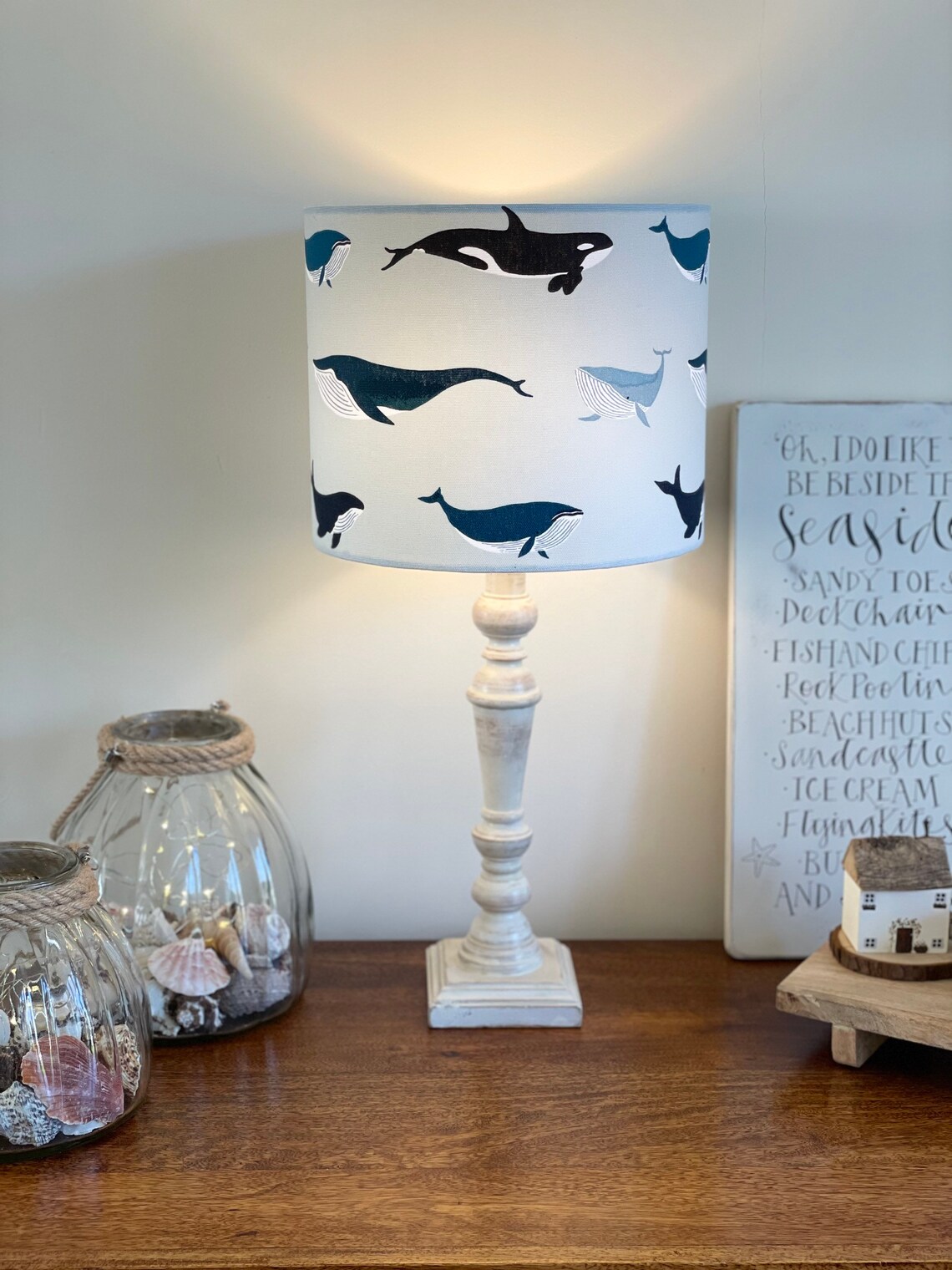 Whales Coastal Decor Lamp Shade on Cool Grey for Etsy UK