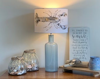 Coastal Lobster and Crab Lampshade for Beach Cottage Decor in Slate Grey .Voyage Maison Riviera Crustaceans Slate Fabric.