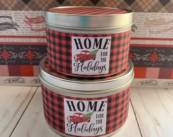 Christmas scented candles, tin candles, Christmas gift candles, soy candles
