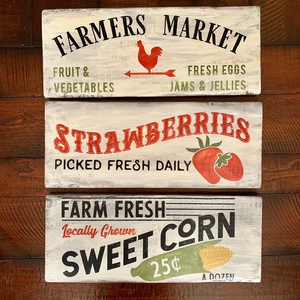 Farmer's Market Collection -  vintage inspired wood kitchen signs - Farmhouse decor