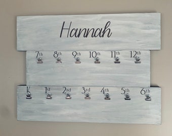 School picture frame K-12, Children’s personalized wood frame with clips, more colors, home decor