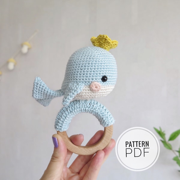 Crochet Whale Baby Rattle Pattern, Amigurumi Teether Pattern, Plushie Crochet Tutorial PDF, Crochet Rattle Toys Animal