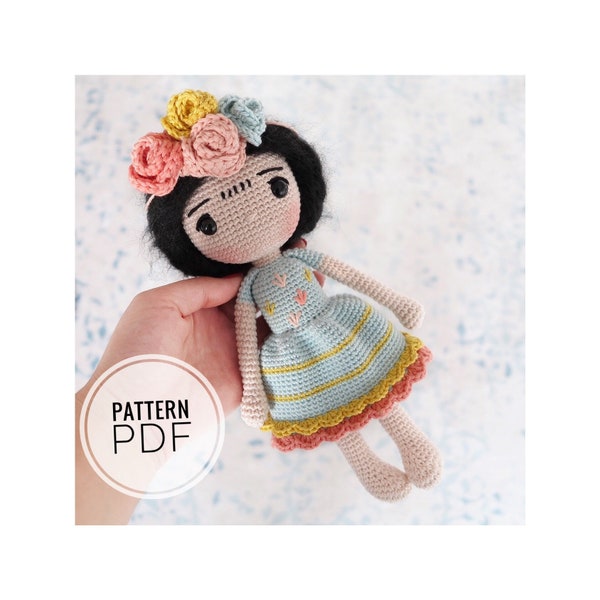 Crochet Frida Khalo Doll Pattern,  Amigurumi Frida Pattern, Plushie Frida Crochet Tutorial PDF