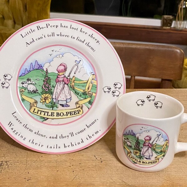 Mud Pie Little Bo Peep Children’s Plate Cup Set, Vintage Children’s Mud Pie Dining Set, Little Bo Peep Dining Set, Vintage Mud Pie Set