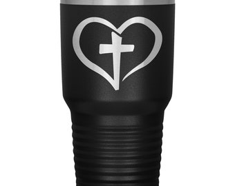 Faith Heart Cross 30oz Tumbler | Laser Etched Religious Gift
