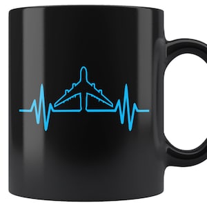 Pilot Coffee Mug - Aviation Themed Gifts For Men & Women - This Airline Captain Mug Will Surely Get Smiles - Cool Airplane Heartbeat Design