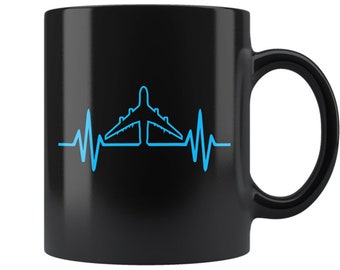 Airplane Heartbeat Coffee Mug – Aviation Gift for Pilots