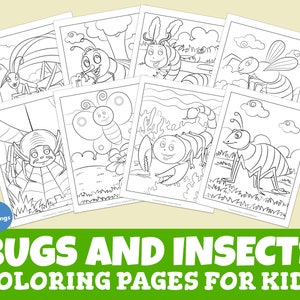 Bugs and Insects Coloring Pages For Kids and Toddlers - Fun Creative Activities For Children At Home - Instant Printable Download PDF