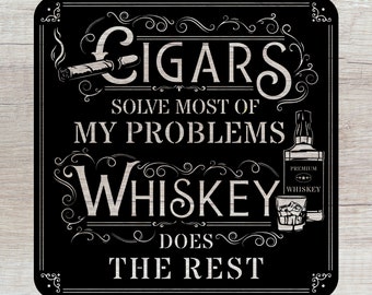 Whiskey Cigar Metal Sign, Bar Room Decor, Man Cave Wall Art