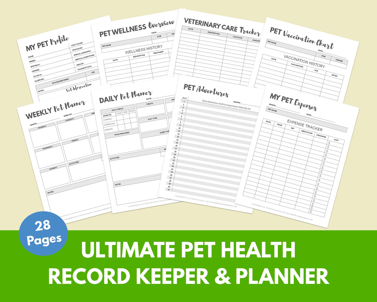 Pet Health Care Record & Planner Printable for Dogs and Cats Etsy