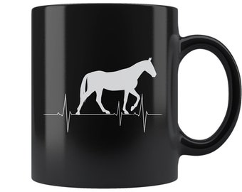 Horse Heartbeat Coffee Mug – Equestrian Gift, Black Ceramic