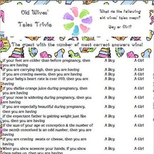 Wives&#39; Tale Trivia Baby Shower Game - Bold Theme