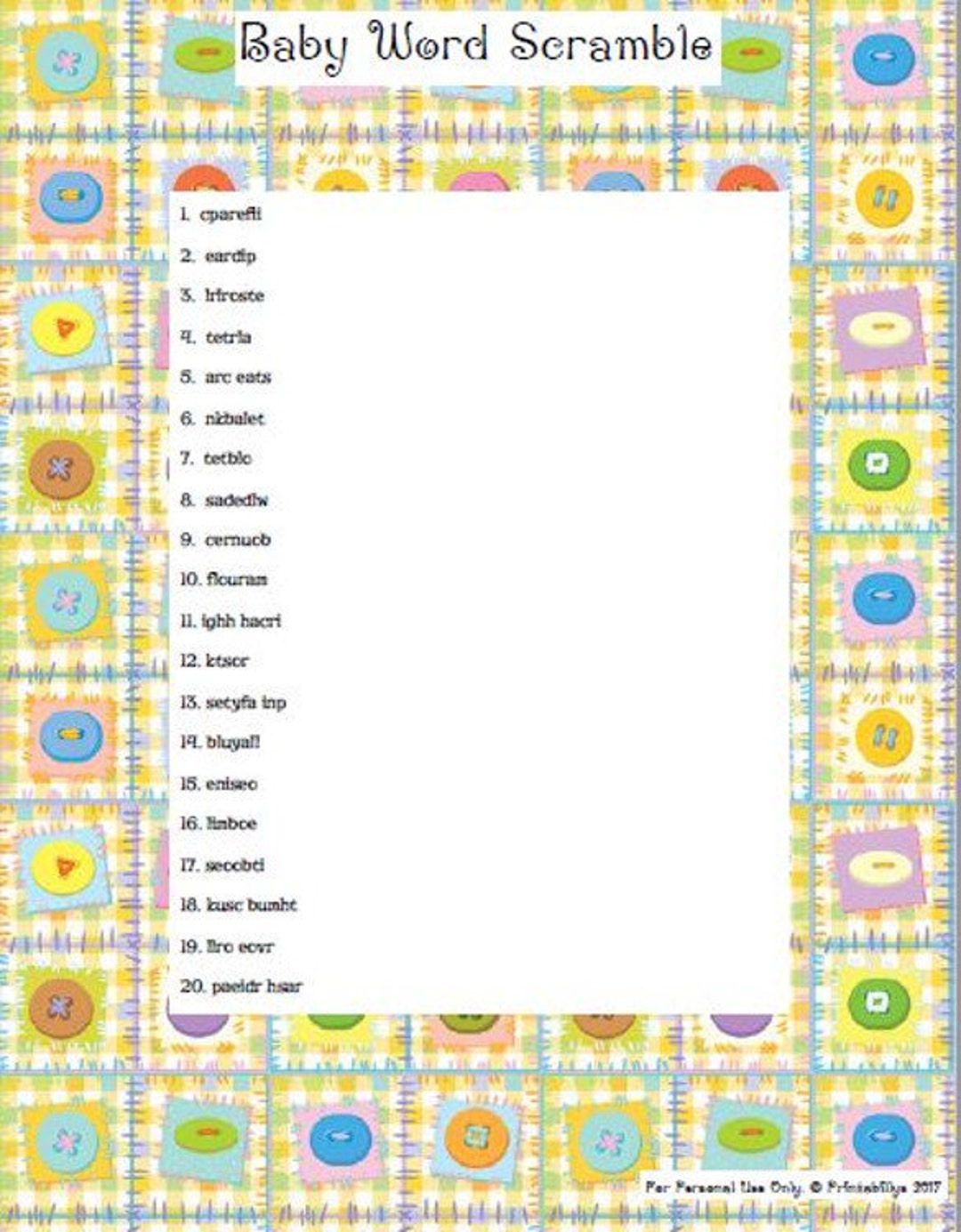 Word Scramble - Buttons Theme Baby Shower Game - Etsy