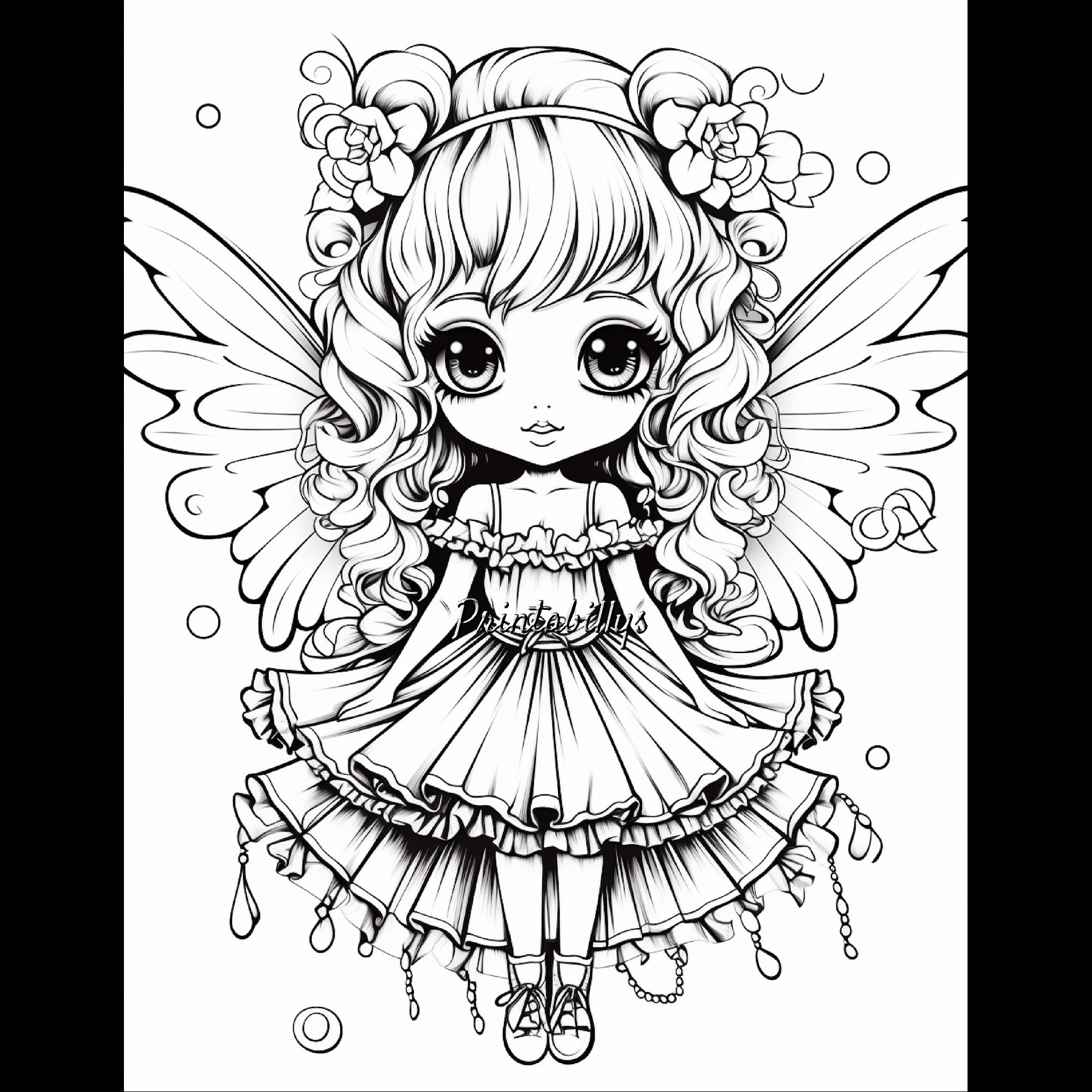 Cute Gothic Fairy Coloring Pages 16-20 - Etsy, image size:2000x2000
