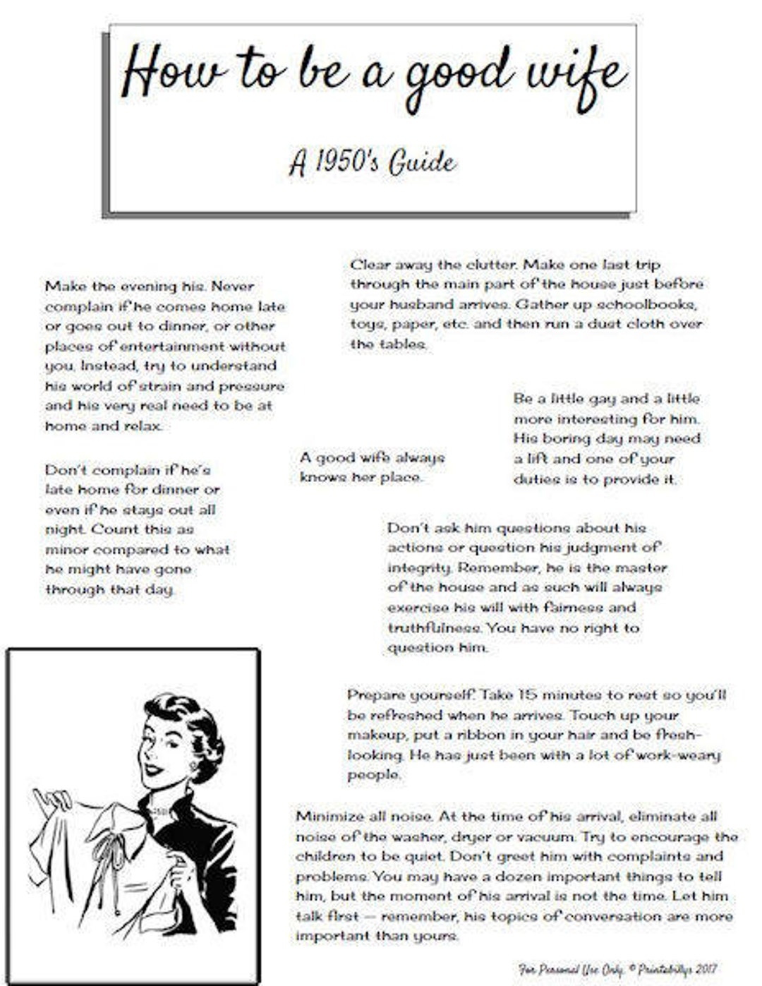 How to Be a Good Wife A 1950s Guide Bridal Shower Game - Etsy