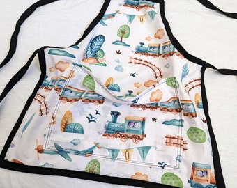 Kids Train Boy lightweight Cotton Apron  | Children’s Baking Aprons | Toddlers birthday gifts | Craft kids toddler apron