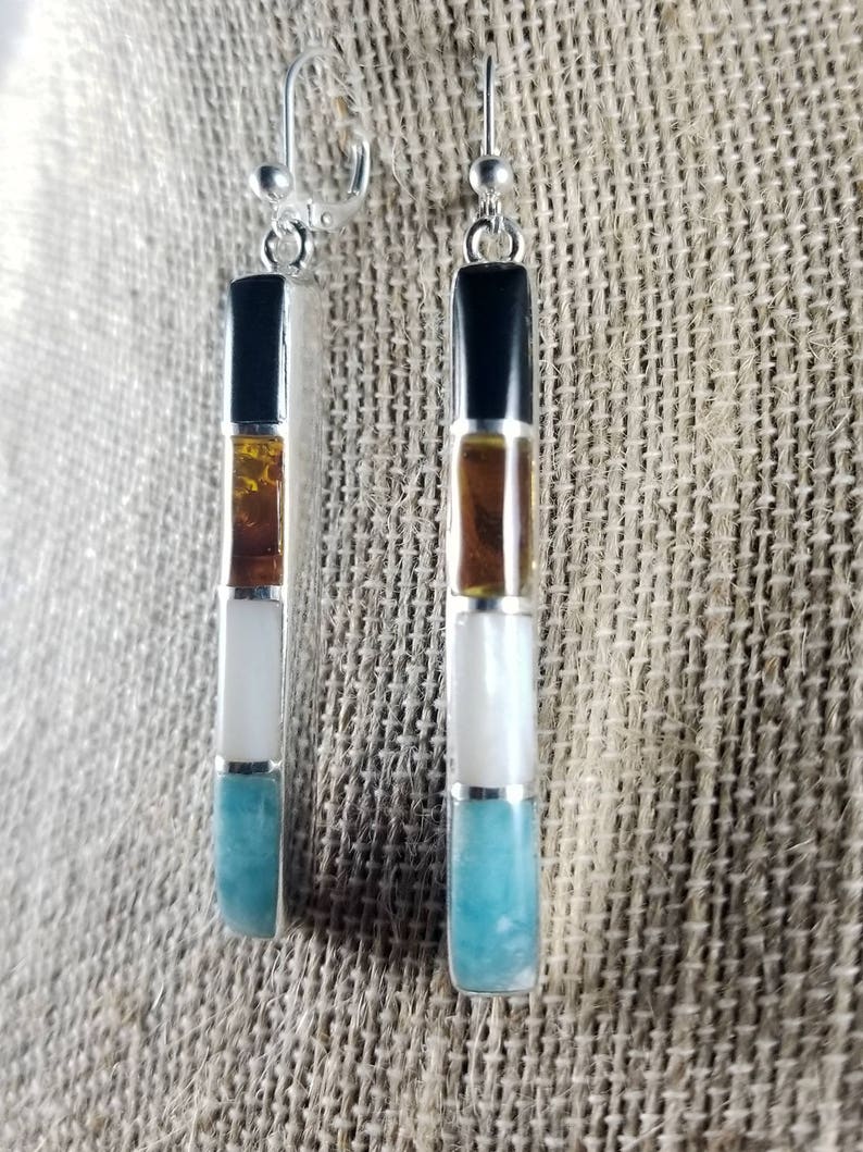 Onyx Amber Larimar Mother of Pearl Earrings healing crystal Hanging Earrings gifts for her handmade earrings multistone earrings