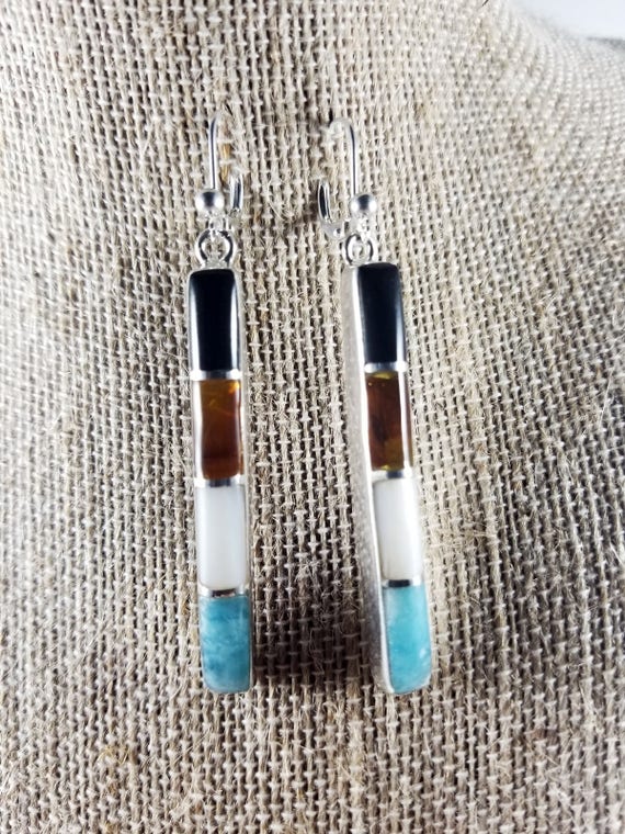 Onyx Amber Larimar Mother of Pearl Earrings healing crystal Hanging Earrings gifts for her handmade earrings multistone earrings