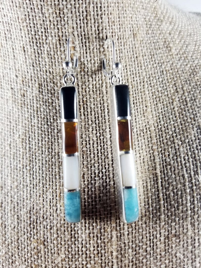 Onyx Amber Larimar Mother of Pearl Earrings healing crystal Hanging Earrings gifts for her handmade earrings multistone earrings