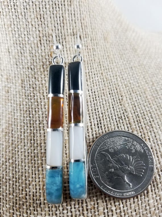 Onyx Amber Larimar Mother of Pearl Earrings healing crystal Hanging Earrings gifts for her handmade earrings multistone earrings
