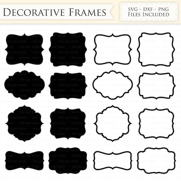 Ramki dekoracyjne pliki SVG-Frame konspektu, monogram rama wirować SVG pliki do cięcia Cricut i sylwetka-SVG, DXF, PNG