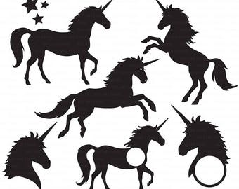 Magic Unicorns SVG Files - Jumping Unicorns, Unicorn head monogram cut files for Cricut and Silhouette - SVG, dxf, png, jpg files Included