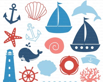 Nautical SVG Files - sailing svg cut files for Cricut and Silhouette - SVG, dxf, png, jpg - anchor svg, boat svg, seashell svg, dolphin svg
