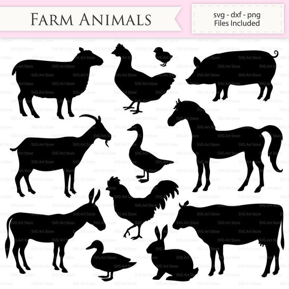 Download Farm Animals Svg Files Duck Cow Pig Hen Rooster Goose Etsy