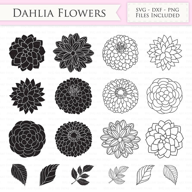 Dahlia Flowers SVG Files Peony Flowers Outline Floral svg ...
