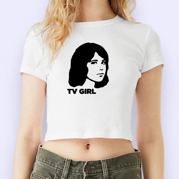 tv girl inspired baby tee! tv girl shirt, bracelet, poster, hoodie, sweatshirt, merch, pin, sticker, downtown girl, y2k baby tee, grunge emo