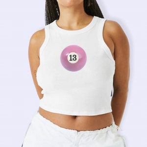 13 ball coquette shirt! Coquette baby tee, downtown girl baby tee, coquette room decor, downtown girl clothes, downtown girl aesthetic, y2k