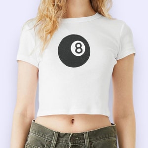 downtown girl 8 ball baby tee! downtown girl clothes, aesthetic,posters, jewelry, shirt, necklace, room decor, coquette, downtown girl shirt