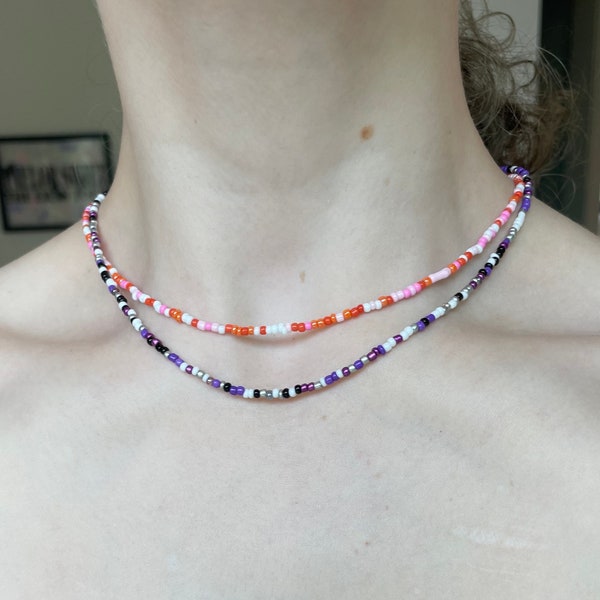 custom discrete pride flag seed bead necklaces! lesbian, gay, bisexual, lgbtq, indie, hidden, wlw, mlm, cute, jewelry