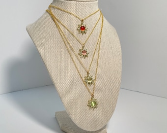 collier soleil doré ! bague soleil en or, bijoux, bracelet, boucles d'oreilles, cottagecore, y2k, charme, cadeau, indie, coquette, pour femme, esthétique, foulard