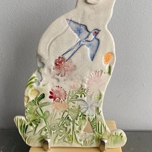 MADE TO ORDER Handmade 2-d ceramic moon gazing hare decoration (swallow)