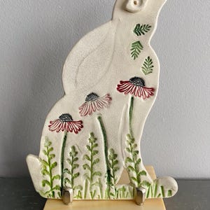 MADE TO ORDER Handmade 2-d ceramic moon gazing hare decoration (echinacea)