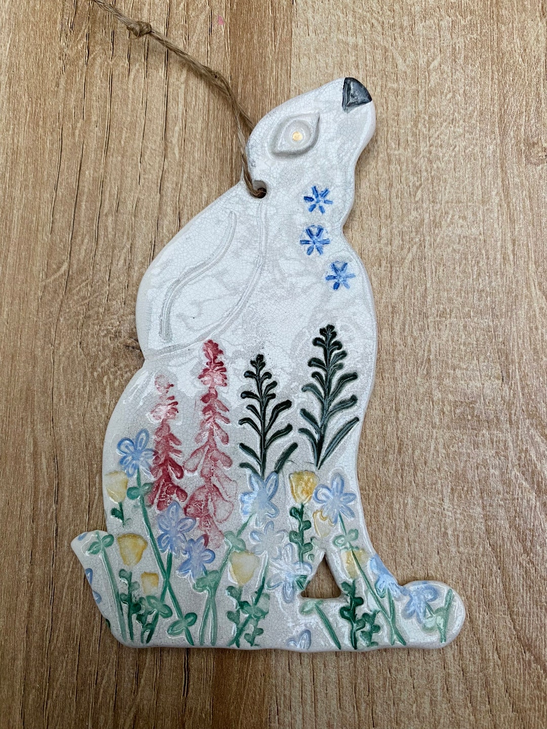 MADE TO ORDER Handmade 2-d Ceramic Moon Gazing Hare Decoration ...