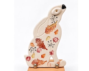 Handmade Ceramic Hare | Autumn Woodland Decoration | One of a Kind Pottery | Falling Leaves
