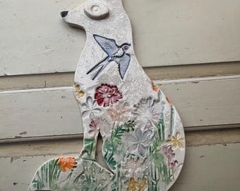 Handmade hanging 2-d ceramic sitting fox decoration (swallow)