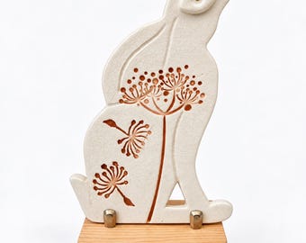 Handmade Ceramic Hare | Autumn Woodland Decoration | One of a Kind Pottery | Dandelion & Seed heads