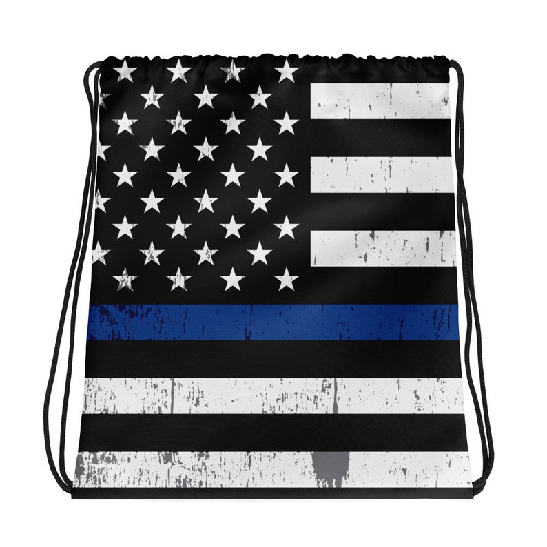 Thin Blue Line Flag Drawstring Bag