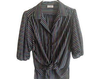 1970s Illusions of California Striped Puffed Sleeve Blouse